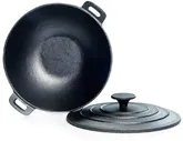 Чугунная сковорода - вок Fissman 24 х 8 см / 2 л с крышкой 4099