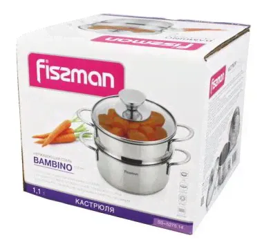 Пароварка Fissman BAMBINO 1,1 л со вставкой-пароваркой, серебристый-2